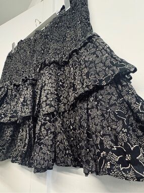 Isabel Marant Black Floral Smocked Tiered Mini Skirt